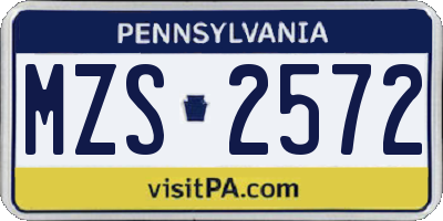 PA license plate MZS2572