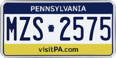 PA license plate MZS2575