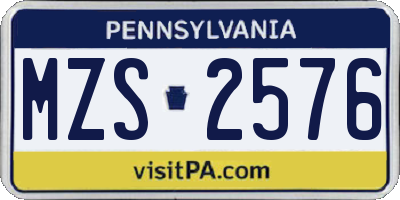 PA license plate MZS2576