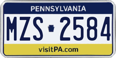 PA license plate MZS2584