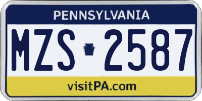 PA license plate MZS2587