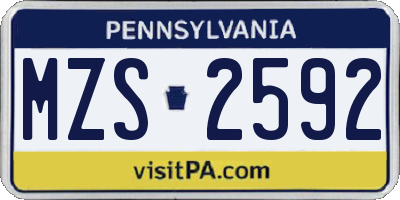 PA license plate MZS2592