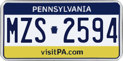 PA license plate MZS2594