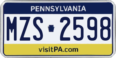 PA license plate MZS2598
