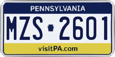 PA license plate MZS2601