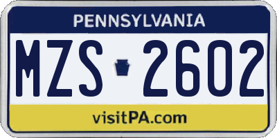 PA license plate MZS2602