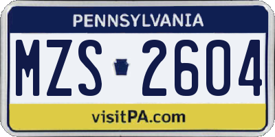 PA license plate MZS2604