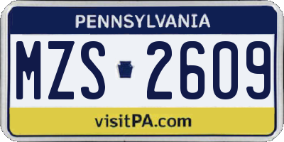 PA license plate MZS2609