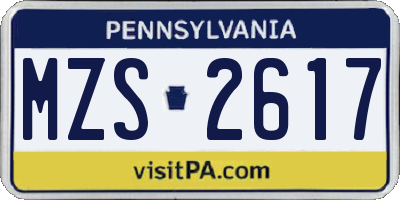 PA license plate MZS2617
