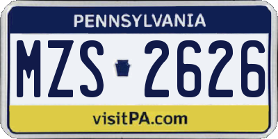 PA license plate MZS2626