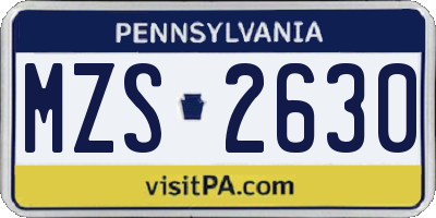 PA license plate MZS2630