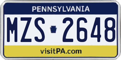 PA license plate MZS2648
