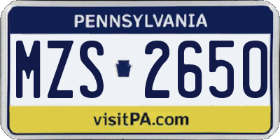 PA license plate MZS2650