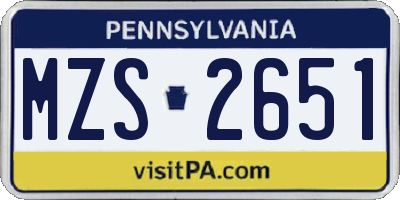 PA license plate MZS2651