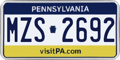 PA license plate MZS2692