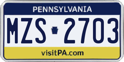 PA license plate MZS2703