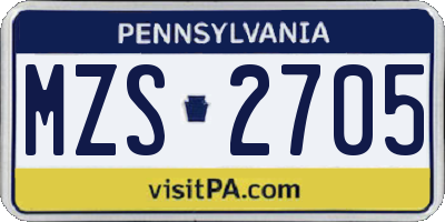 PA license plate MZS2705