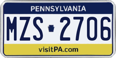 PA license plate MZS2706