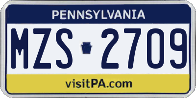 PA license plate MZS2709