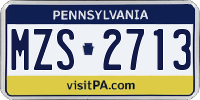 PA license plate MZS2713