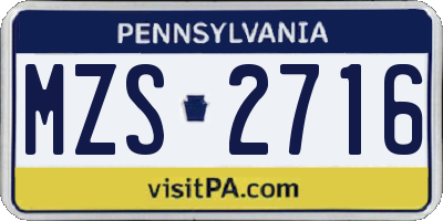 PA license plate MZS2716