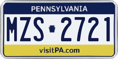 PA license plate MZS2721