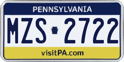 PA license plate MZS2722