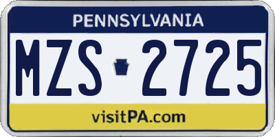 PA license plate MZS2725