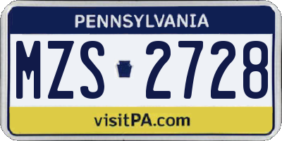 PA license plate MZS2728