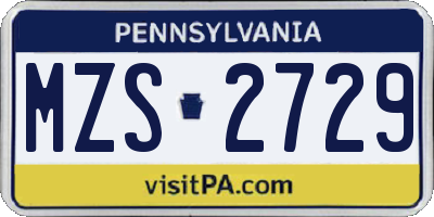 PA license plate MZS2729