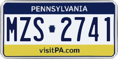 PA license plate MZS2741