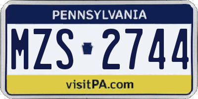 PA license plate MZS2744