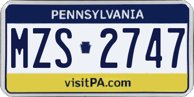 PA license plate MZS2747