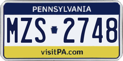 PA license plate MZS2748