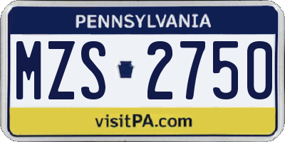 PA license plate MZS2750