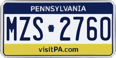 PA license plate MZS2760