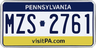 PA license plate MZS2761