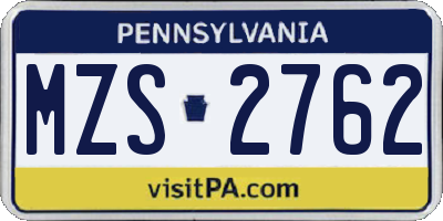 PA license plate MZS2762