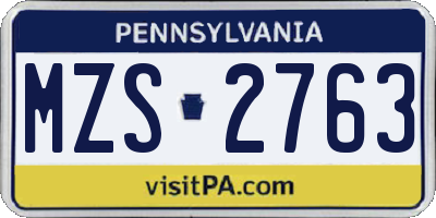 PA license plate MZS2763
