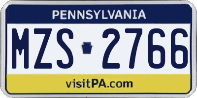 PA license plate MZS2766