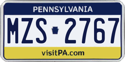PA license plate MZS2767