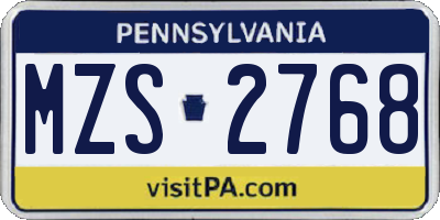 PA license plate MZS2768