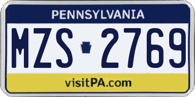 PA license plate MZS2769