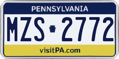 PA license plate MZS2772