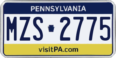 PA license plate MZS2775