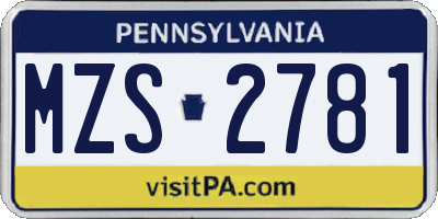 PA license plate MZS2781