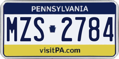 PA license plate MZS2784