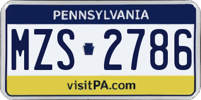 PA license plate MZS2786