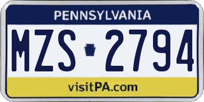 PA license plate MZS2794