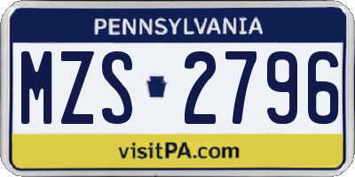 PA license plate MZS2796